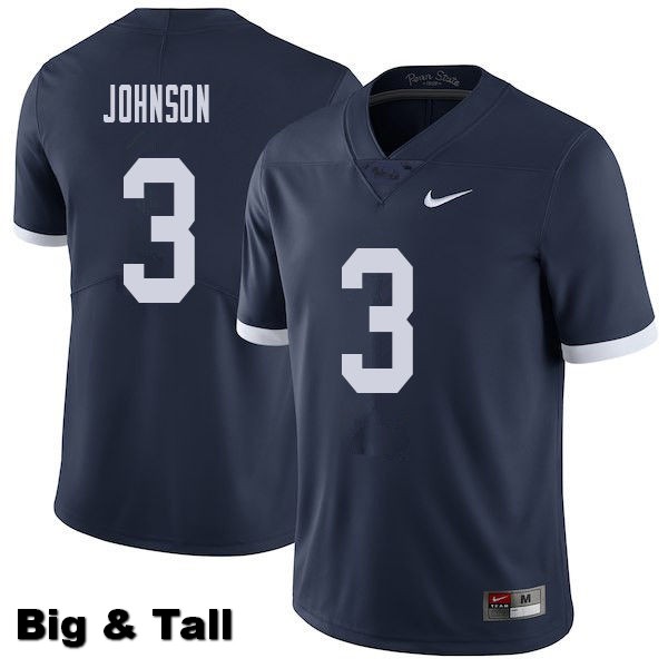 NCAA Nike Men's Penn State Nittany Lions Donovan Johnson #3 College Football Authentic Throwback Big & Tall Navy Stitched Jersey BBR1898RT